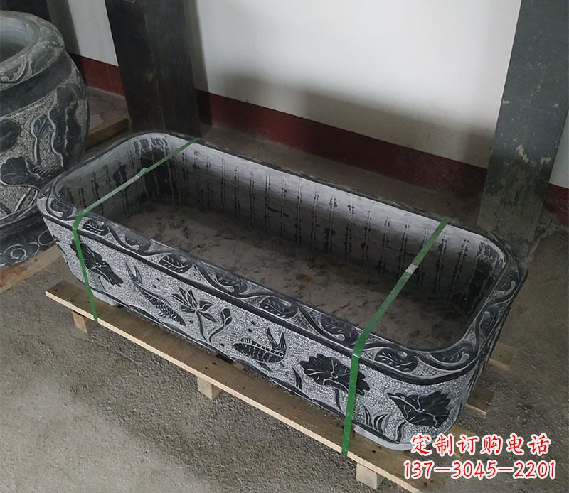 淄博石浮雕鱼缸仿古鱼缸石雕