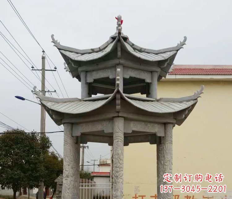 淄博双层仿古凉亭石雕 (2)
