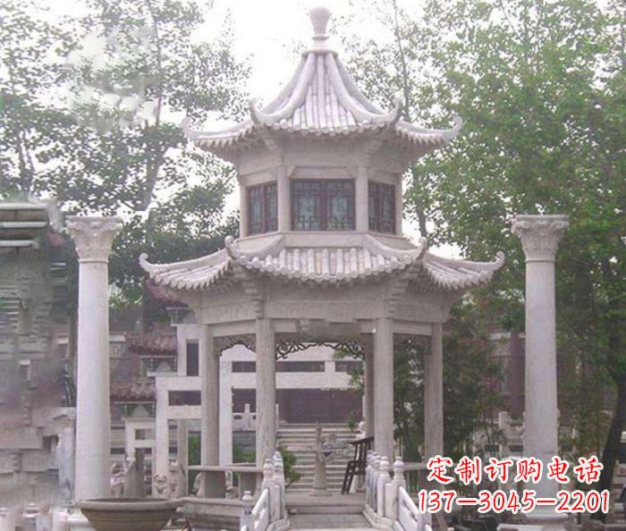 淄博双层仿古凉亭石雕 (3)
