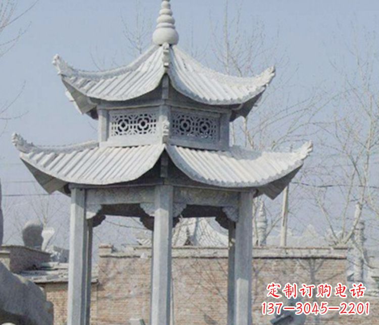 淄博双层仿古六角凉亭石雕
