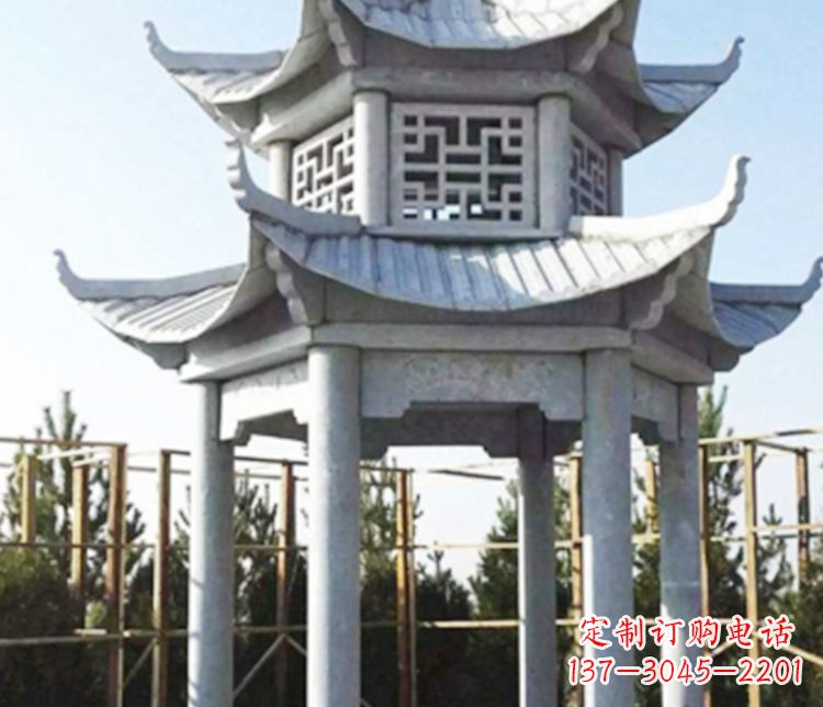 淄博双层仿古石凉亭石雕_2
