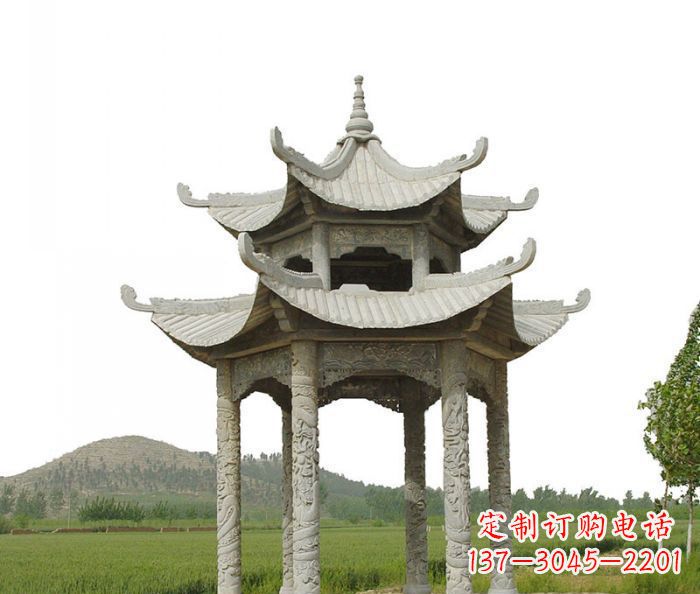 淄博双层仿古石雕凉亭