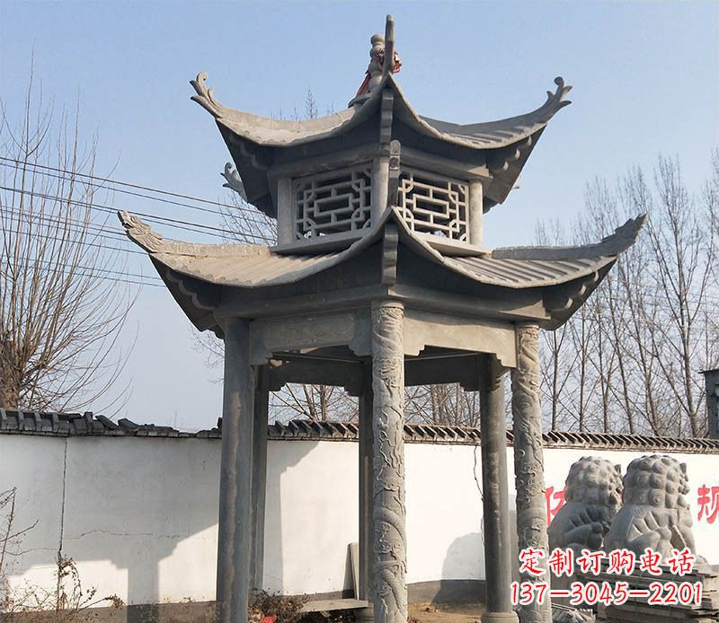 淄博双层户外凉亭石雕 (2)