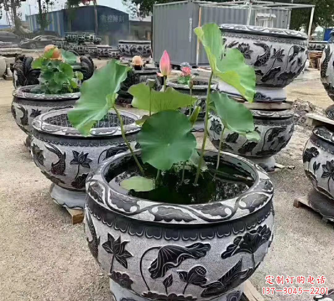 淄博睡莲石浮雕花盆雕塑公园景观雕塑