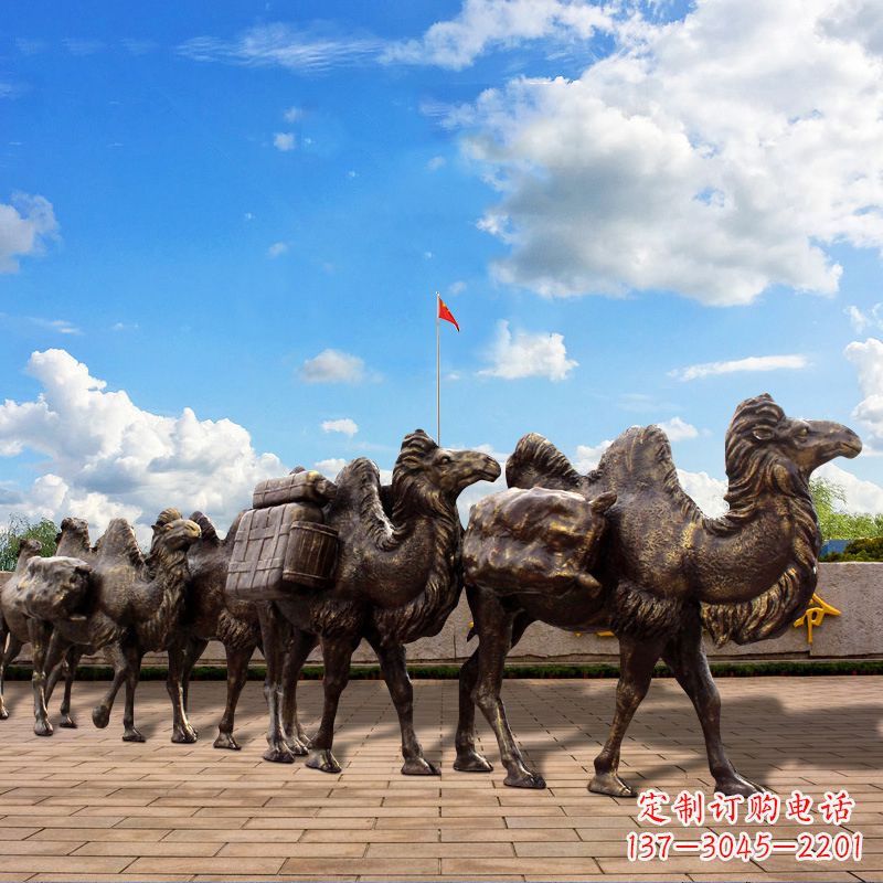 淄博丝绸之路骆驼队仿铜景观雕塑