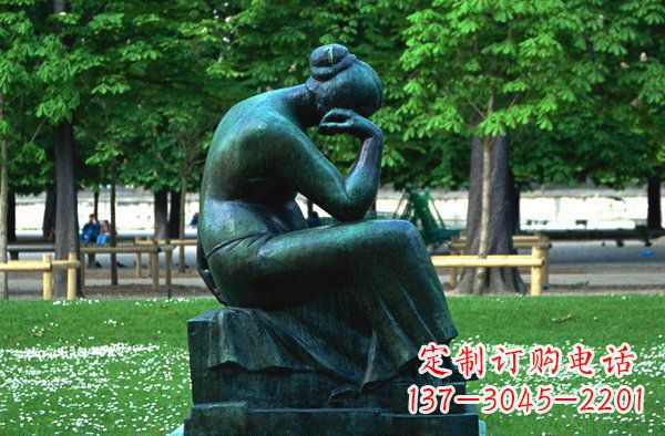 淄博思考的女人青铜人物铜雕
