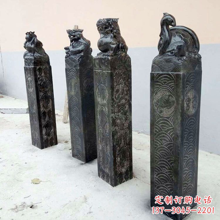 淄博四方神兽青石仿古栓马柱