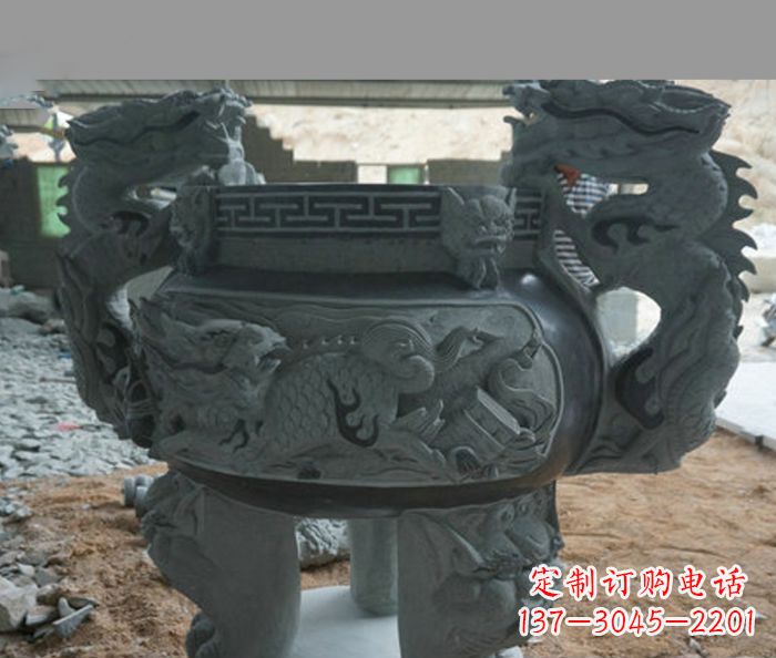 淄博寺庙景观青石龙头香炉石雕