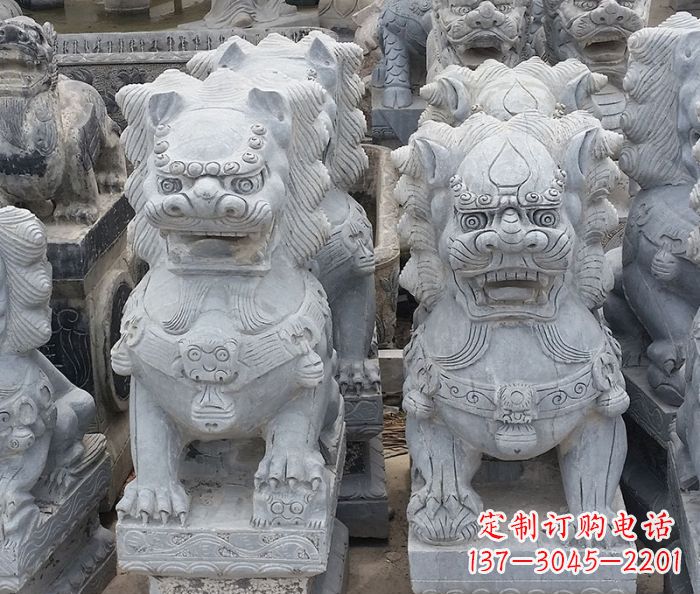 淄博寺庙青石狮子石雕
