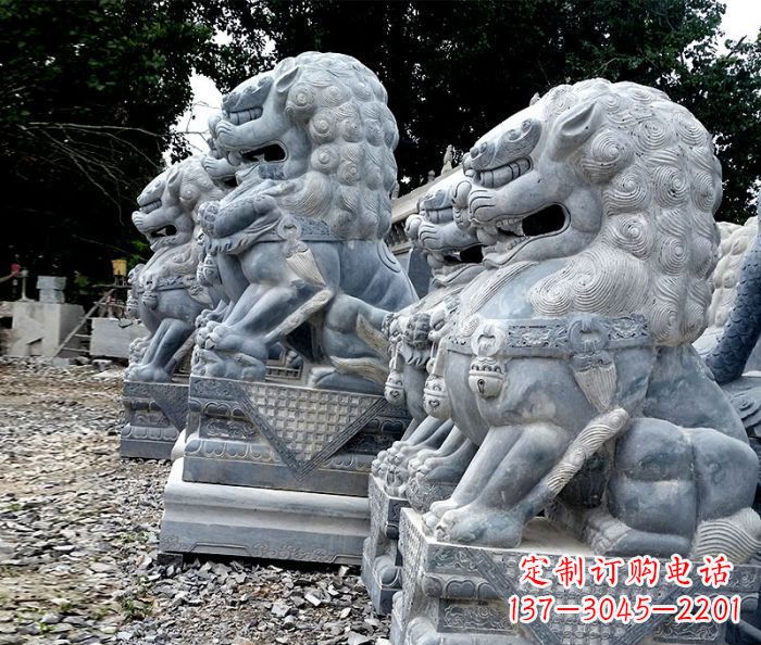 淄博寺庙青石狮子石雕 (2)