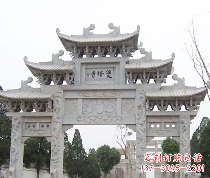 淄博寺庙三门牌坊石雕 (2)