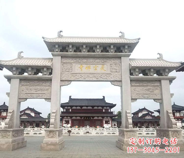 淄博寺庙三门牌坊石雕