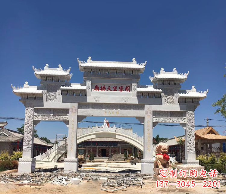 淄博寺庙三门五楼石牌坊石雕_1