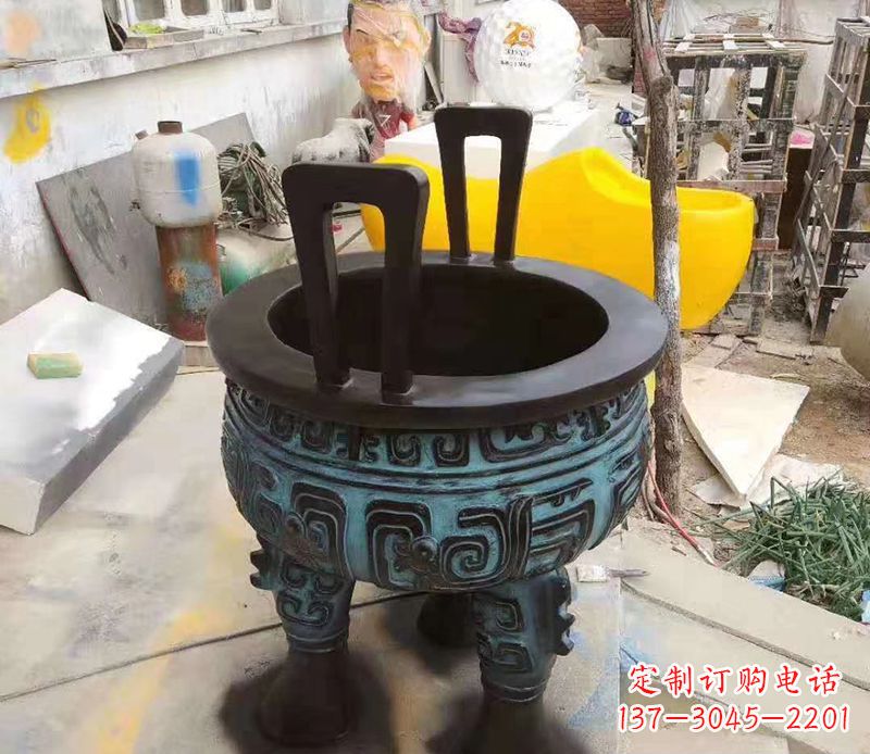 淄博寺庙圆型铜雕香炉