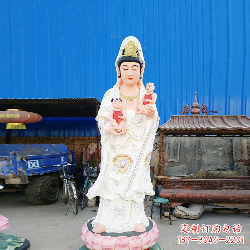 淄博送子观音彩绘玻璃钢雕塑