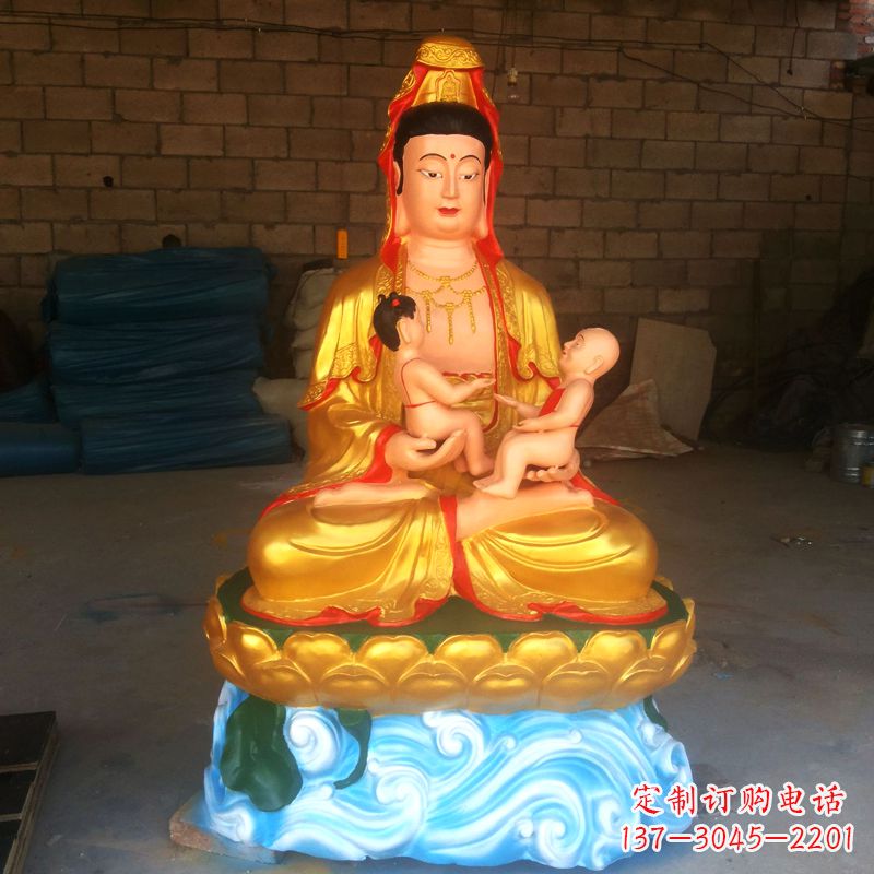 淄博送子观音彩绘漆金雕塑