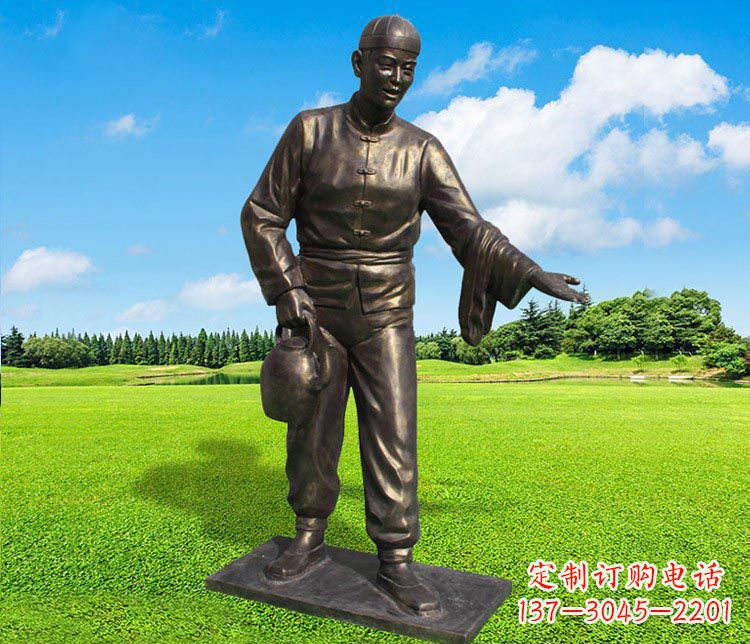淄博提茶壶的店小二铜雕