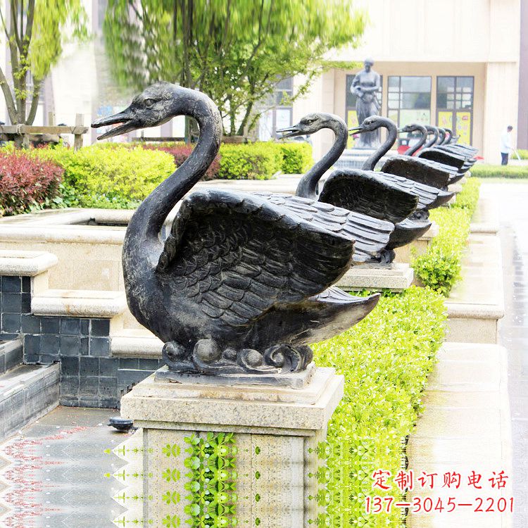 淄博天鹅铜雕喷水喷泉-纯铜铸造公园水渠水景动物雕塑