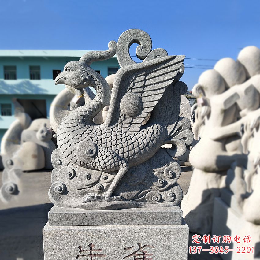 淄博天之四灵之朱雀神鸟砂岩石雕塑