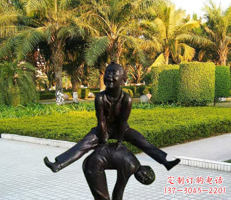 淄博跳山羊的儿童铜雕