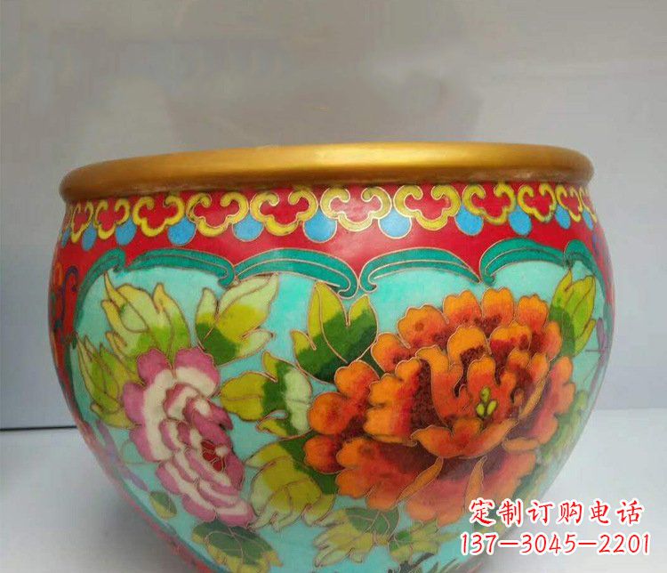 淄博铜雕彩绘庭院装饰景观水缸雕塑