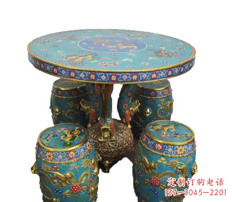 淄博铜雕彩绘小象圆桌景观摆件