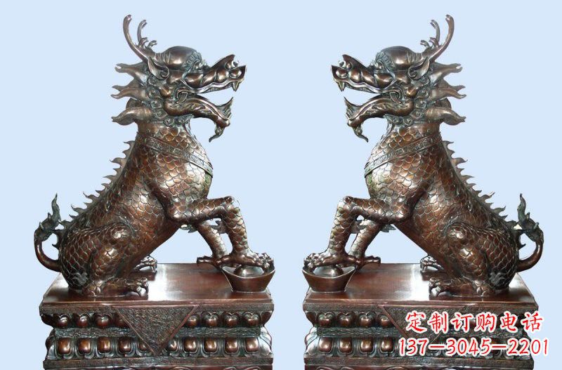 淄博铜雕踩元宝招财麒麟