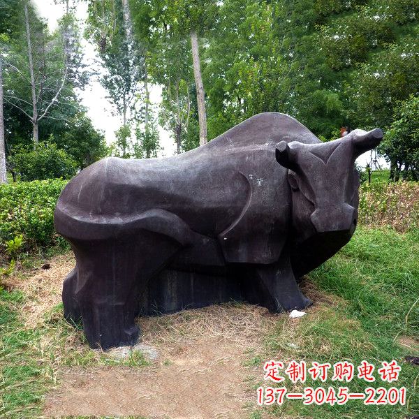 淄博铜雕抽象牛-公园草坪水牛雕塑