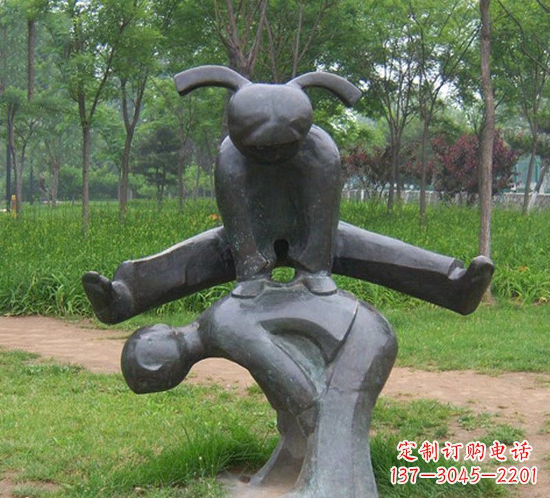 淄博铜雕抽象跳山羊儿童