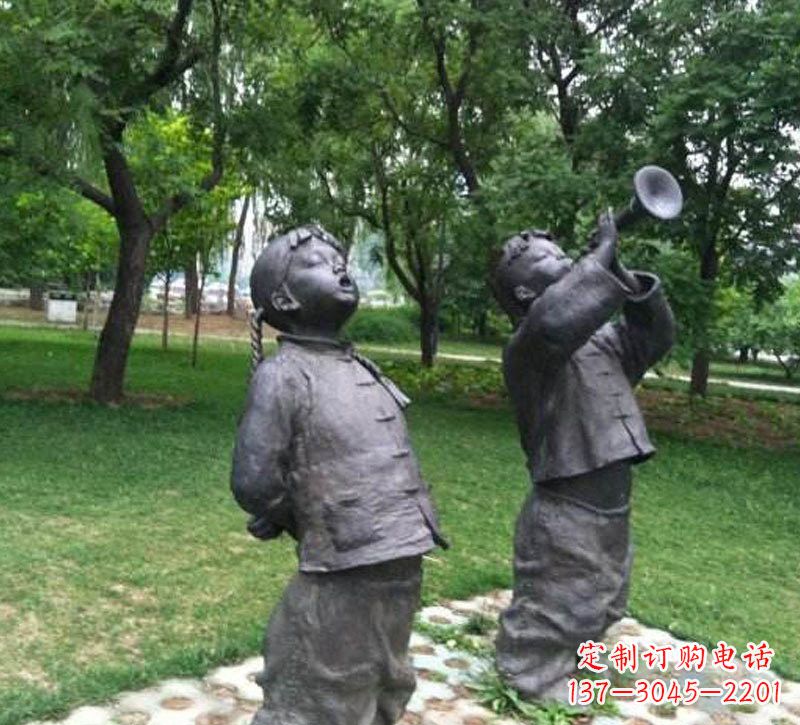 淄博铜雕儿童吹唢呐