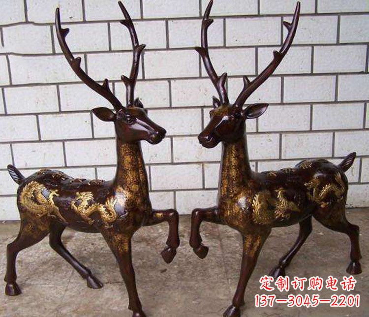 淄博铜雕吉祥复古梅花鹿雕塑摆件