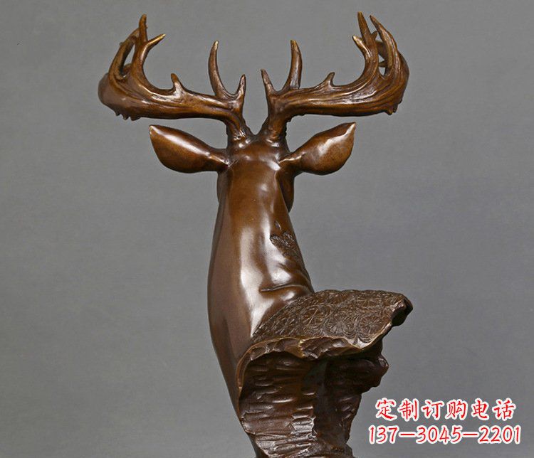 淄博铜雕吉祥招财鹿头雕塑摆件