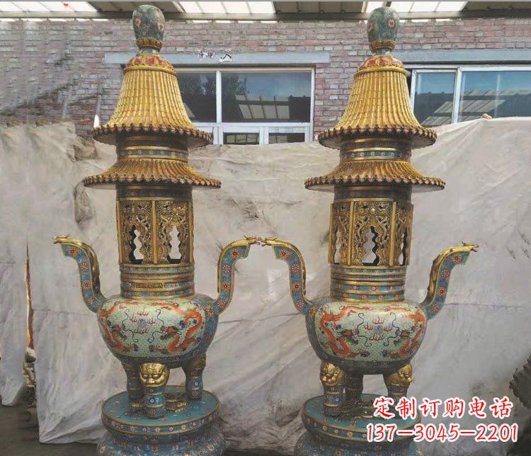 淄博铜雕景泰蓝香炉雕塑摆件