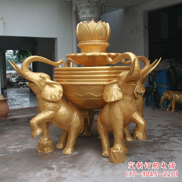 淄博铜雕喷水大象雕塑