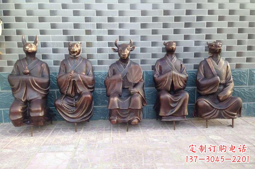 淄博铜雕兽首人身十二生肖雕塑