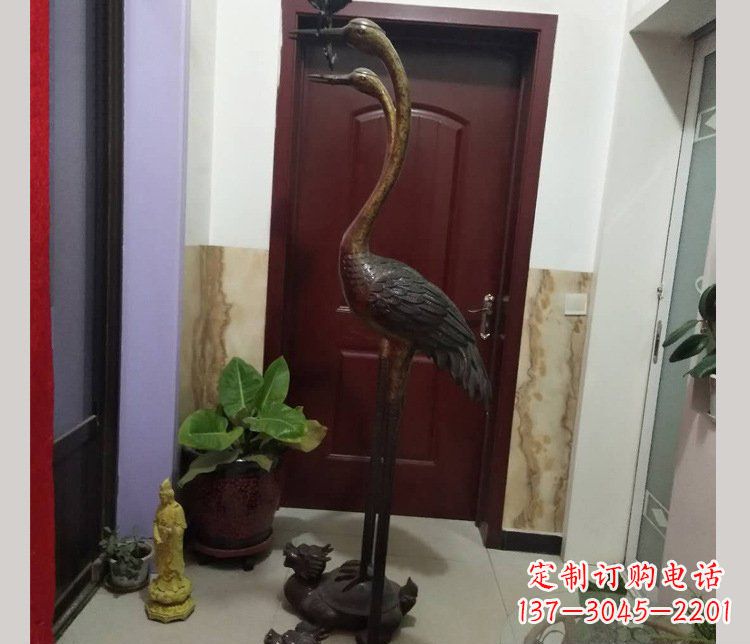 淄博铜雕仙鹤踩龟雕塑摆件 (2)