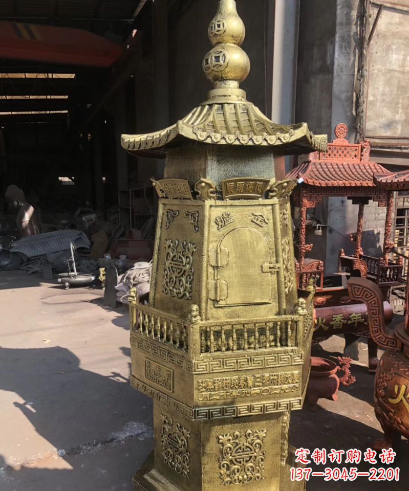 淄博铜雕香炉塔寺庙摆件