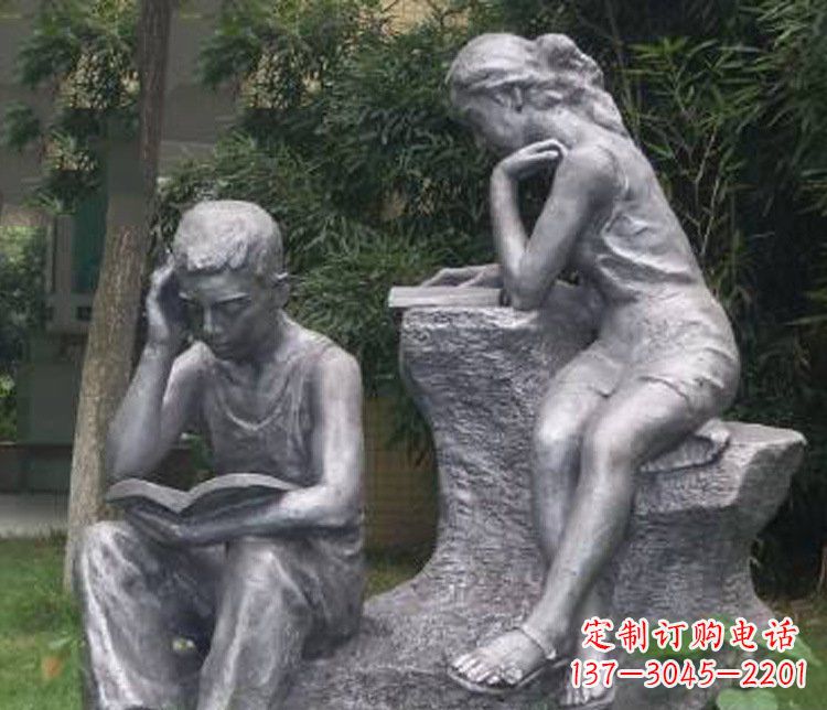 淄博铜雕校园读书学生摆件