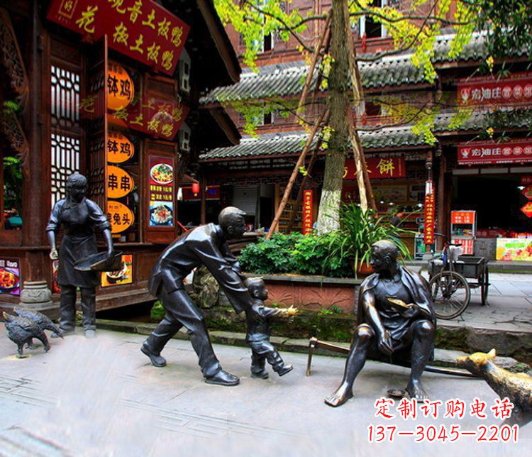 淄博铜雕学走路儿童街道人物雕塑