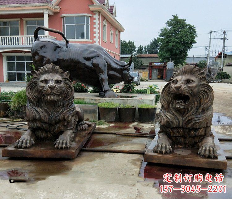 淄博铜雕银行门口狮子雕塑摆件