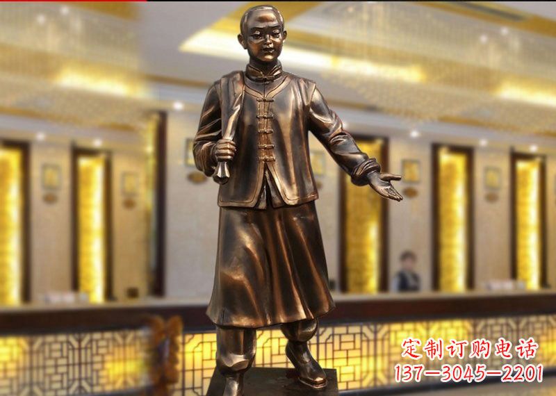 淄博铜雕迎宾人物店小二