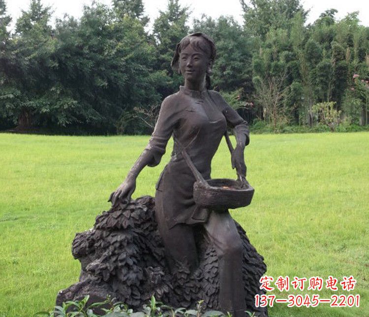 淄博铜雕园林采茶女孩人物雕塑