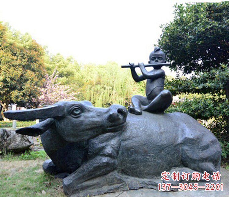 淄博铜雕园林牧童骑牛景观摆件