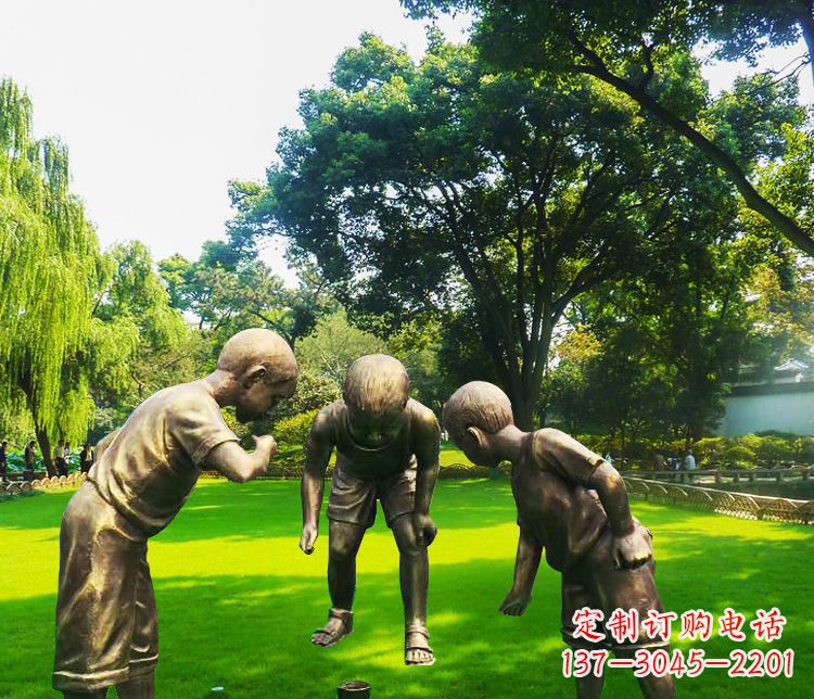 淄博铜雕园林玩陀螺儿童雕塑