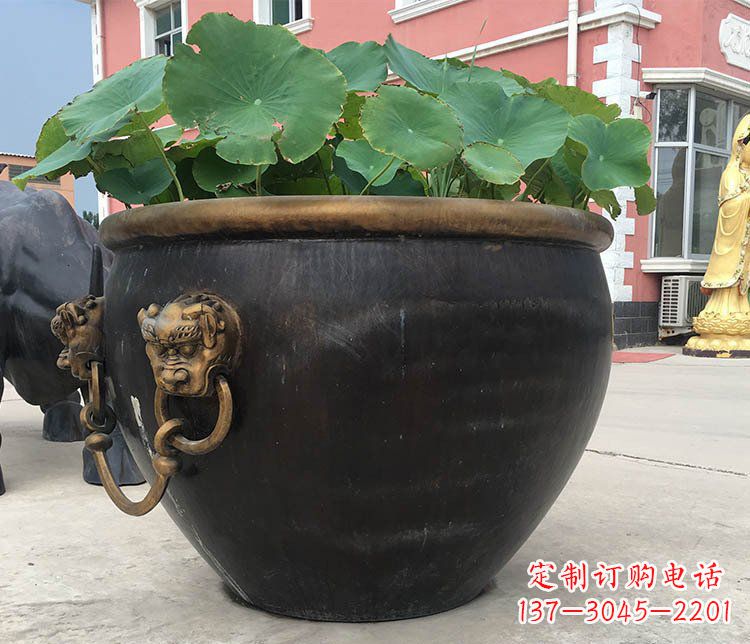 淄博铜雕圆形荷花水缸雕塑 (3)