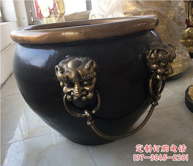淄博铜雕圆形荷花水缸雕塑 (5)