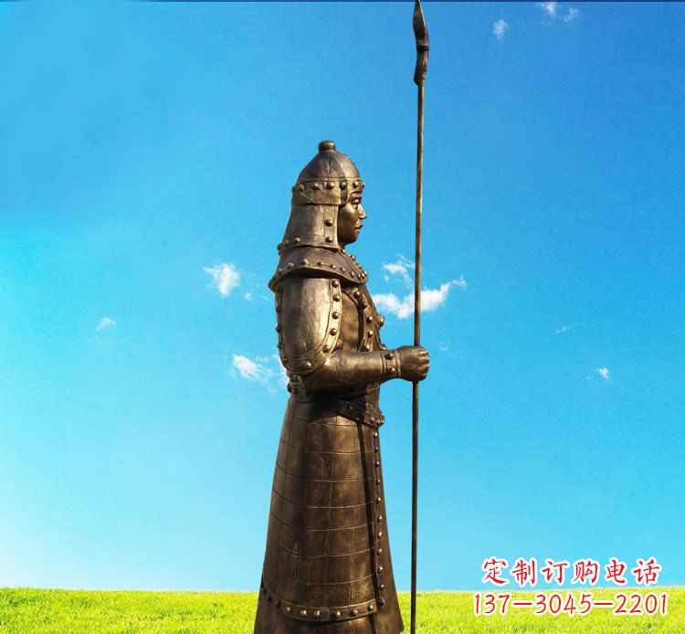 淄博铜雕战士站岗古代人物雕塑