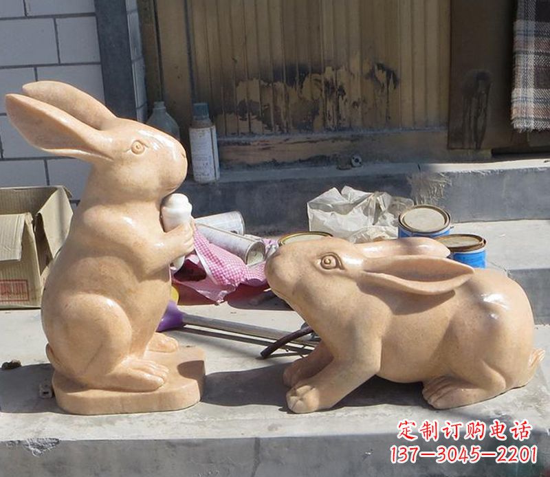 淄博兔子石雕公园动物摆件