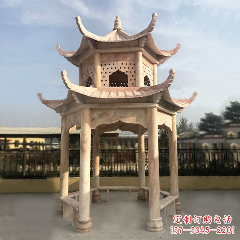 淄博晚霞红大理石凉亭雕塑