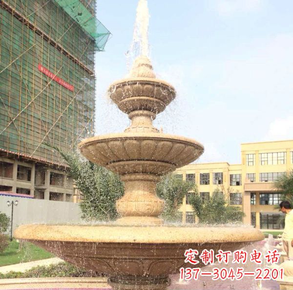 淄博晚霞红大型多层喷泉石雕